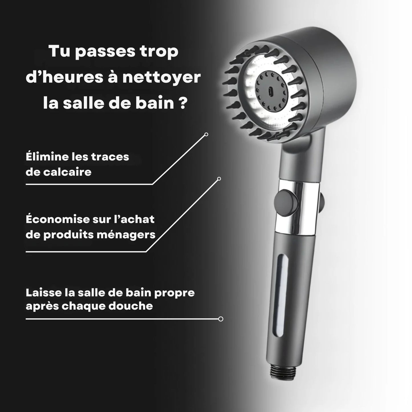 PureJet — Pommeau de douche spa, filtration 15 étapes, 3+1 modes, Stop 1-clic 🚿
